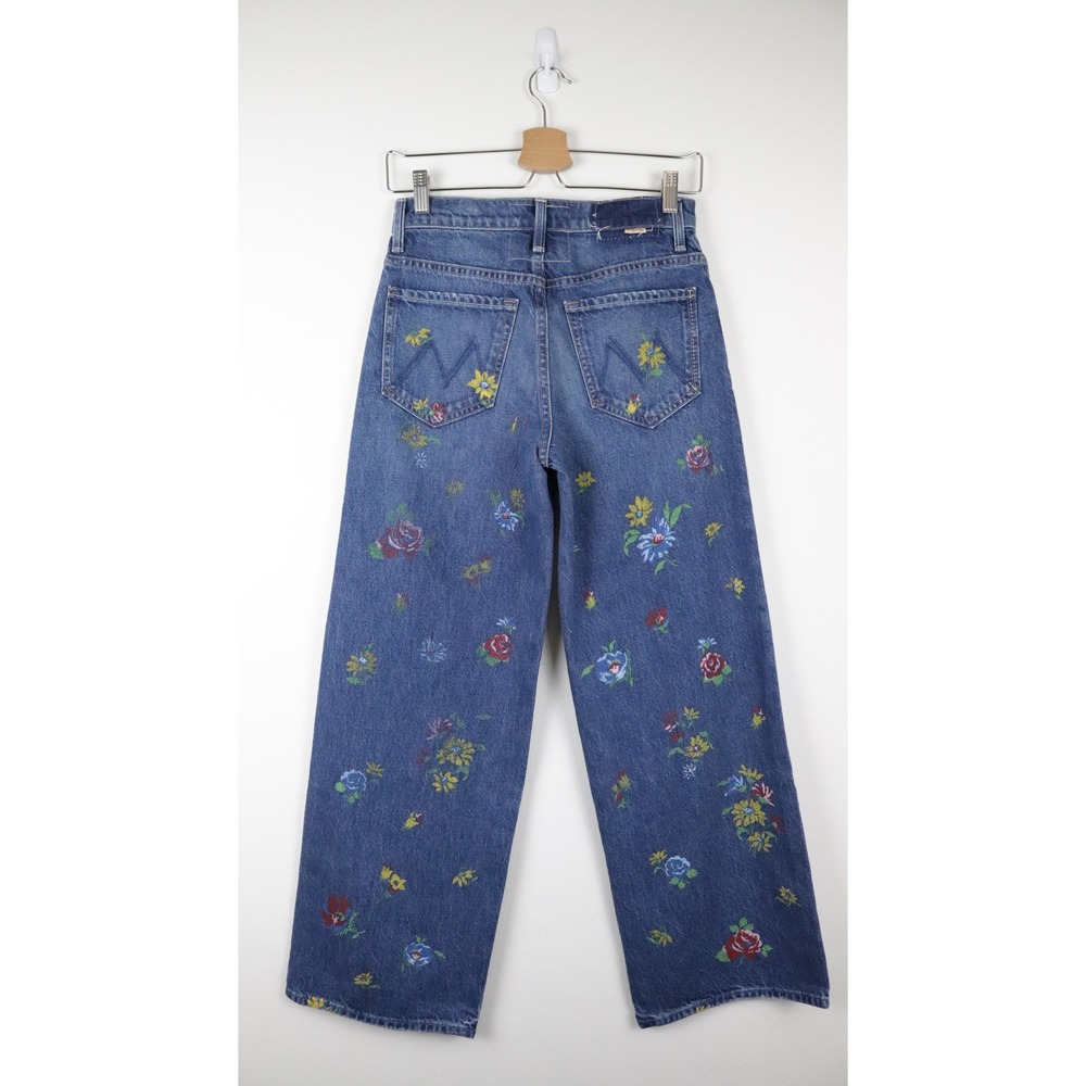 Mother Lil Rerun Zip Sneak Jeans Field Of Flowers High Rise Wide Leg‎ 23 - Picture 3 of 13